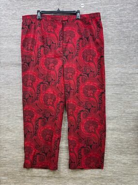 Notations Dress Pants Womens 3X Red Paisley Satin Pull On Elastic Waist Stretch